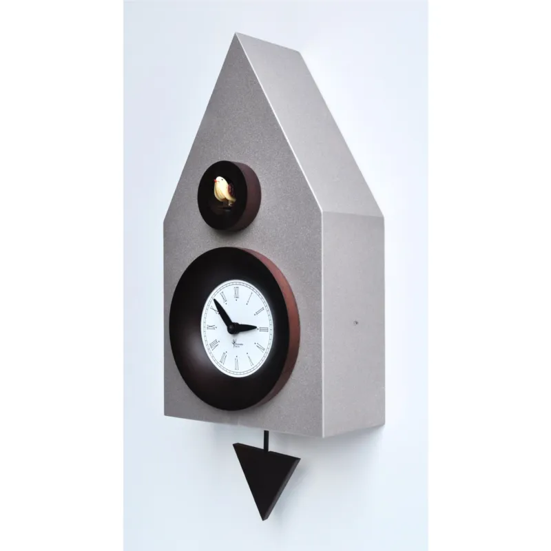 Pendolo con Cucù Dark 20x12xh40 cm realizzato con MDF laccato con particolari torniti in faggio massello colore alluminio argentato Pirondini Offerta Limitata