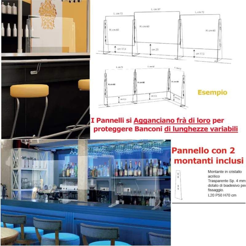 Promo Stagionale Barriera Parafiato per spazi ristorante, bar in plexiglass Modulabile 72xh60 cm - spessore mm per attività che necessitano di protezione si possono agganciare frà di loro per banconi Emporium