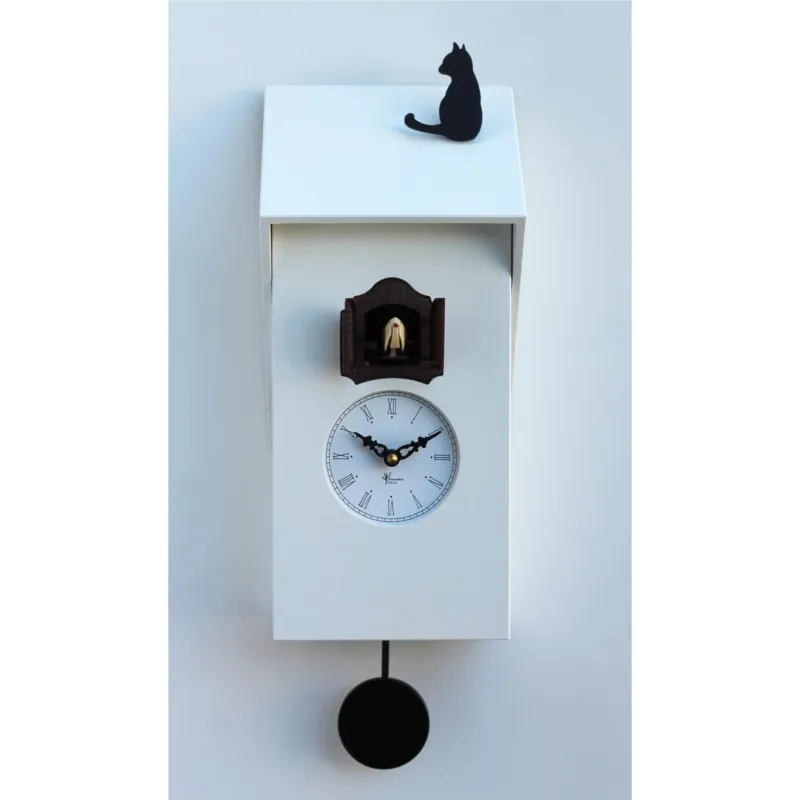 Promozione Orologio con cucù VICENZA Giallo 17x12xh37 cm cassa e tetto in MDF Laccato bianco e tetto BIANCO Pirondini