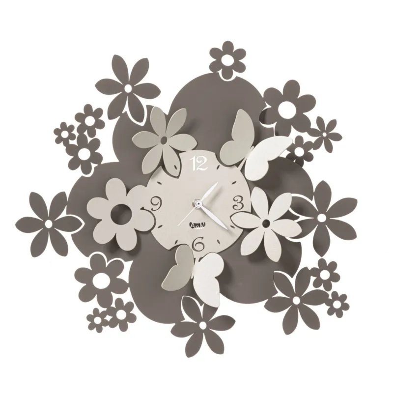 Economico Orologio da parete con fiori Daisy in metallo, diametro 40, colore Fango Avorio Arti e Mestieri