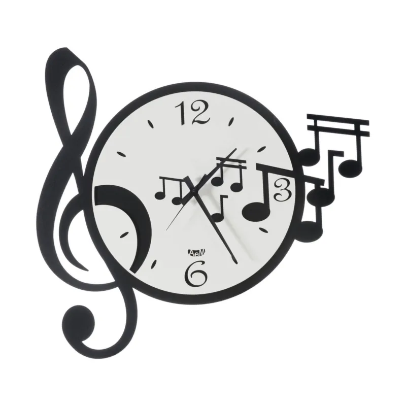 Economico Orologio con chiave e note musicali Musica in metallo, 50x47h, colore Nero-bianco Arti e Mestieri