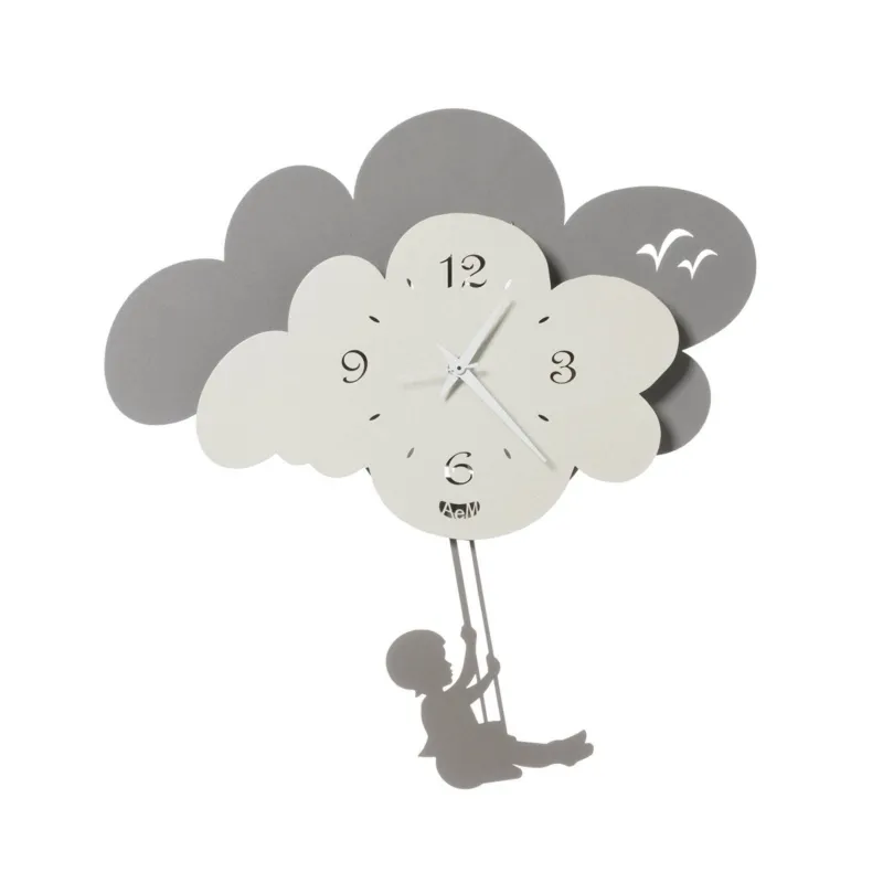 Reso Gratuito Orologio da parete Nuvola pendolo in metallo, 35x3px35h, colore Avorio Fango Arti e Mestieri