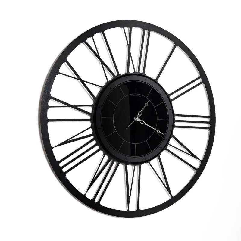 Ultima Occasione Orologio da parete di grandi dimensioni con numeri romani Big Lux in metallo, diam.90, colore Nero Goffrato Arti e Mestieri
