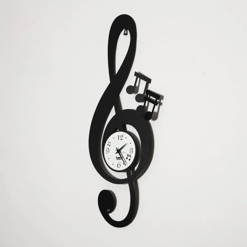 Consegna Rapida Orologio da parete strano Chiave Musicale in metallo, 30x80h, colore Nero Goffrato Arti e Mestieri