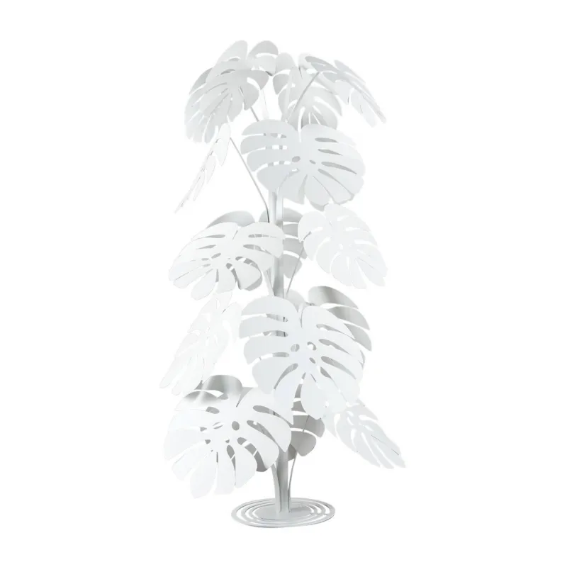 Spedizione Espresso Pianta tropicale grande Monstera in metallo, diam.60x150h, colore Bianco Neve Arti e Mestieri
