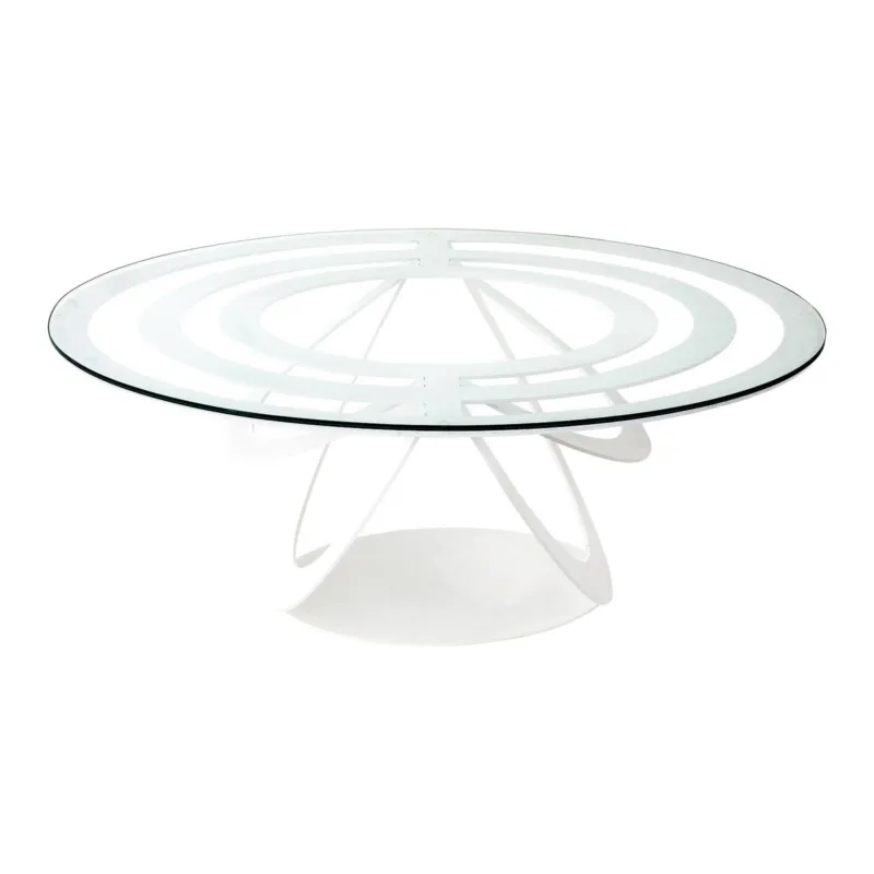 Esclusivo Tavolino Optical ovale in metallo, 80x58x32h, colore Bianco Neve Arti e Mestieri