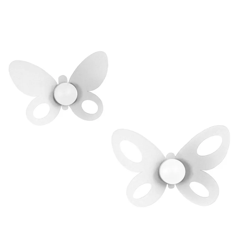 Set Ganci Butterfly 2pz in metallo, 24x16h+21x14h, colore Bianco Neve Arti e Mestieri Reso Gratuito