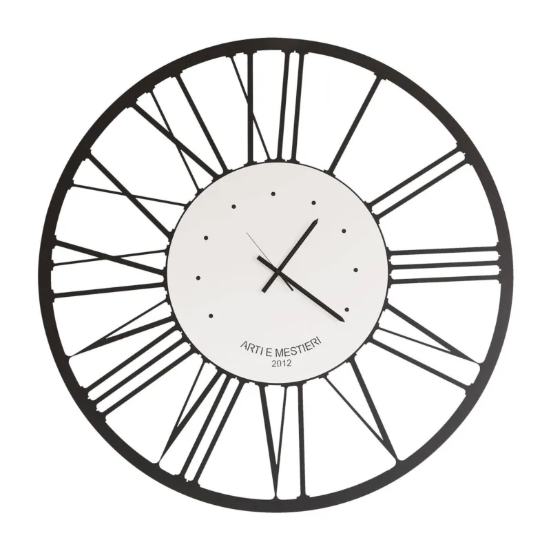 Orologio da parete grande in stile classico Big in metallo, diam.120, colore Nero Goffrato Arti e Mestieri Promozione