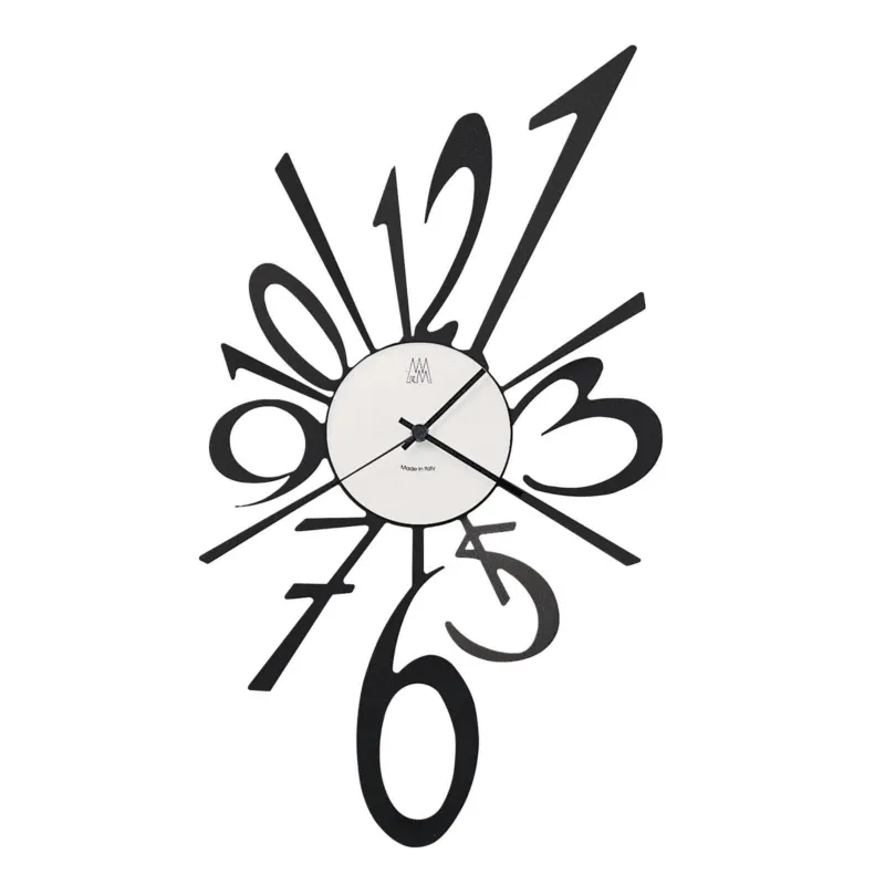 Spedito Oggi Orologio da parete numeri di diverse dimensioni conferiscono all‘orologio un design irregolare e dinamico BING BANG in metallo, 31x h 55cm, colore Nero Goffrato Arti e Mestieri