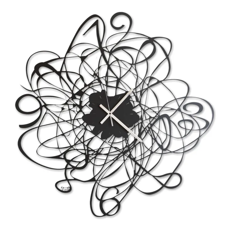 Ultimissimo Modello Orologio Big Doodle in metallo, diam.90, colore Nero Goffrato Arti e Mestieri