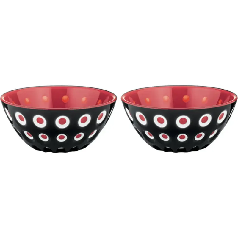 LE MURRINE - Set di 2 Ciotole Ø 12 cm,Black/White/Transparent Red Offerta Limitata