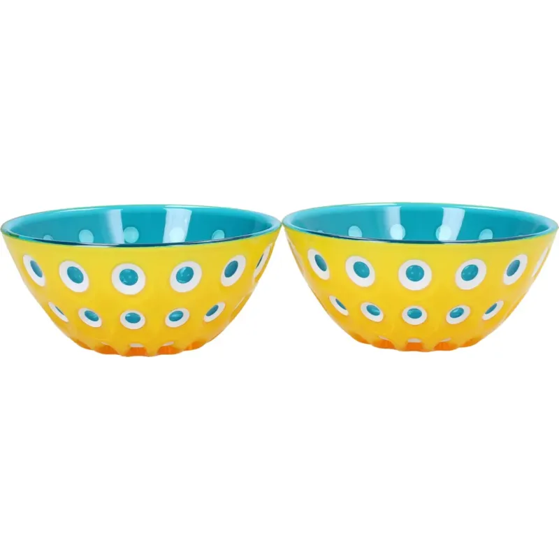 LE MURRINE - Set di 2 Ciotole Ø 12 cm,Yellow/White/Aquamarine Pagamento Sicuro