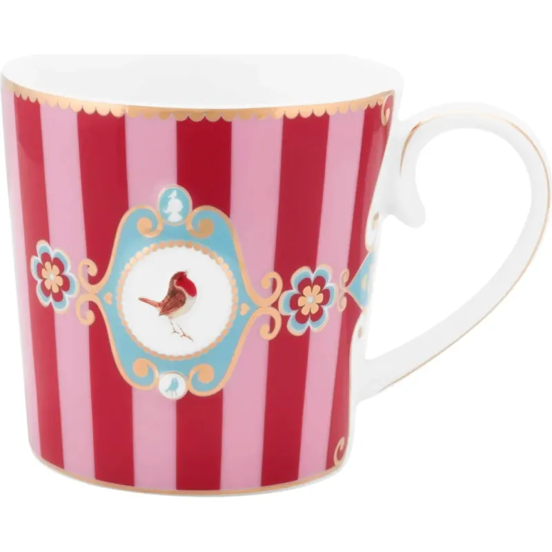 Love Birds - Tazza Grande a Righe,Rosso/Rosa Reso Gratuito