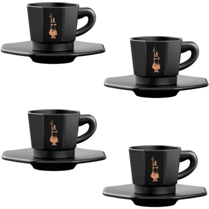 Tazzine Espresso Ottagonali - Set da 4,Nero / rame Ultime Pezzi