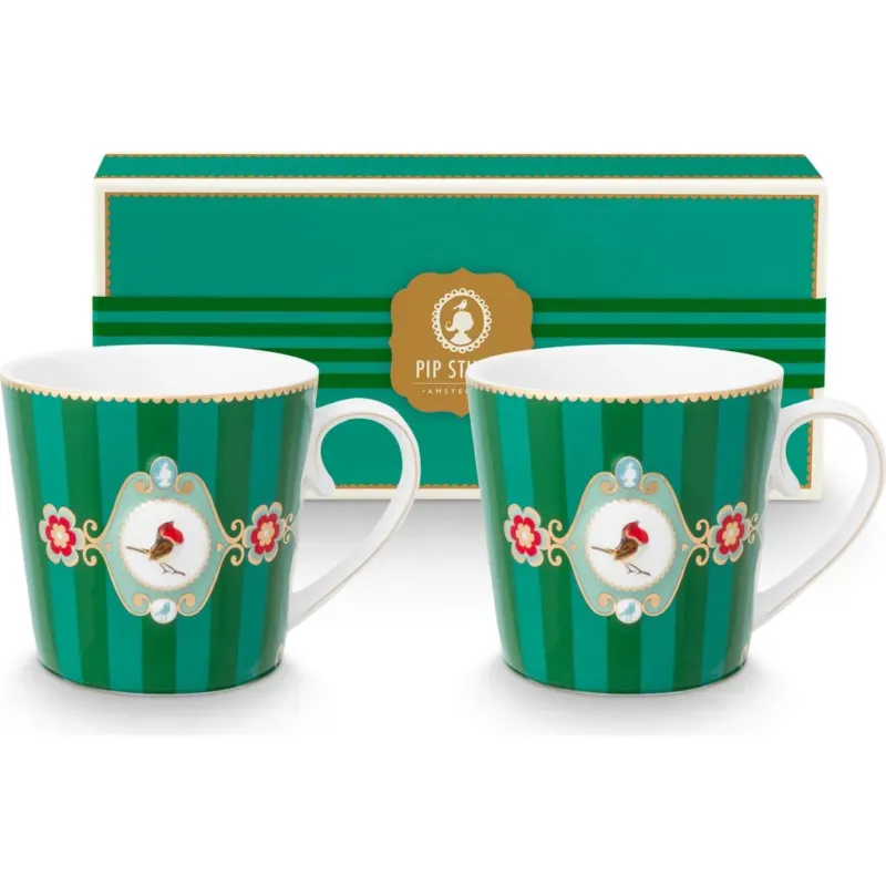 Vendita Finale Love Birds - Set di Tazze,Verde a righe