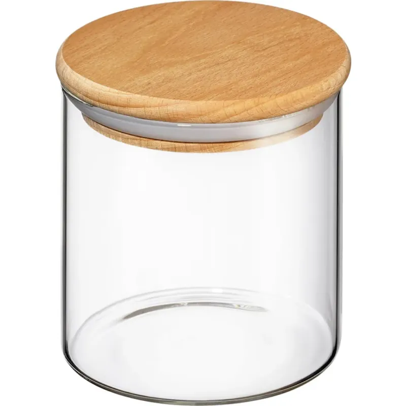 Contenitore in Vetro con Coperchio in Legno,600 ml Popolare