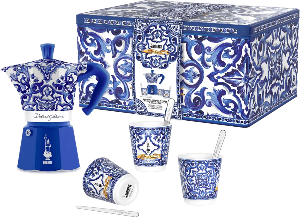Offerta Dolce&Gabbana - Blu Mediterraneo - Set Moka Express 6 Tazzine + 3 Bicchierini e Palettine Argentate