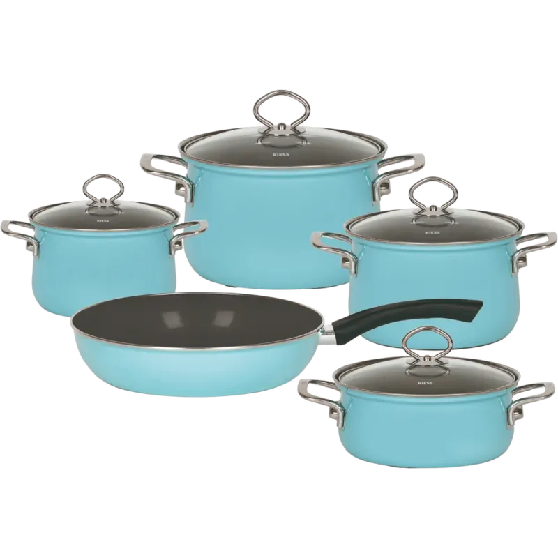 Nouvelle Set di Pentole Smaltate - 5 Pezzi,Blu cristallo Non Perdere