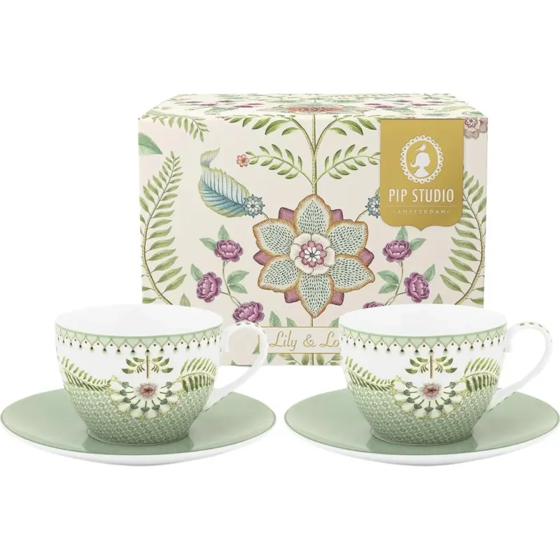 Lily & Lotus - Tazze con Piattino - Set di 2 Pezzi,Verde chiaro Sconto