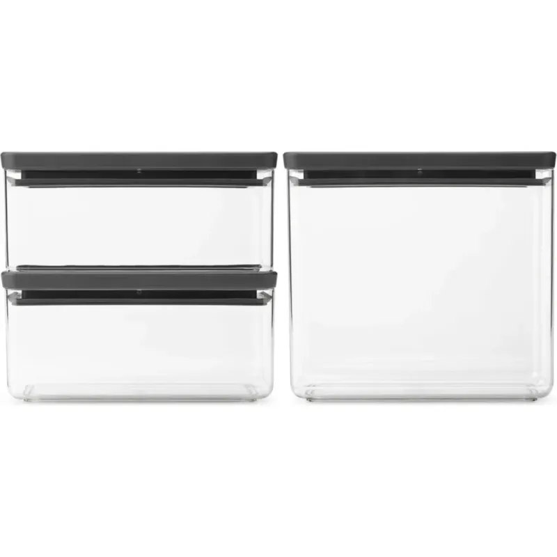 Reso Gratuito Tasty+ - Barattolo Quadrato Impilabile - Dark Grey,Set 2 (2x 1,5 L e 1x 3,5 L)