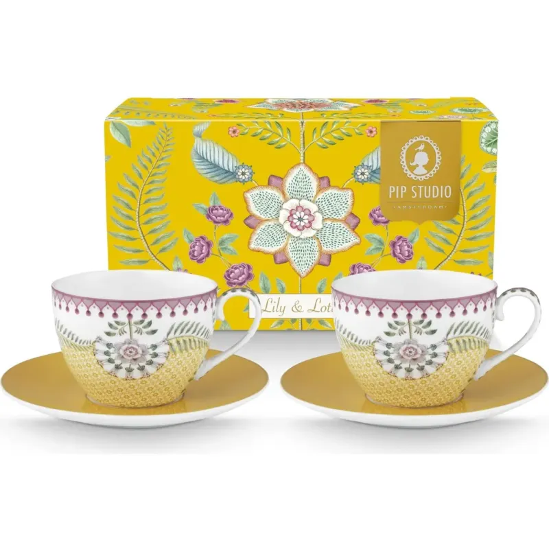 Lily & Lotus - Tazze con Piattino - Set di 2 Pezzi,Giallo Prezzo Basso