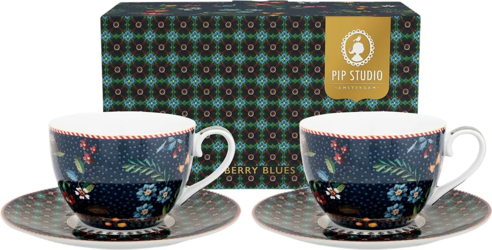 Solo Oggi Berry Blues - Tazze con Piattino - Set di 2 Pezzi