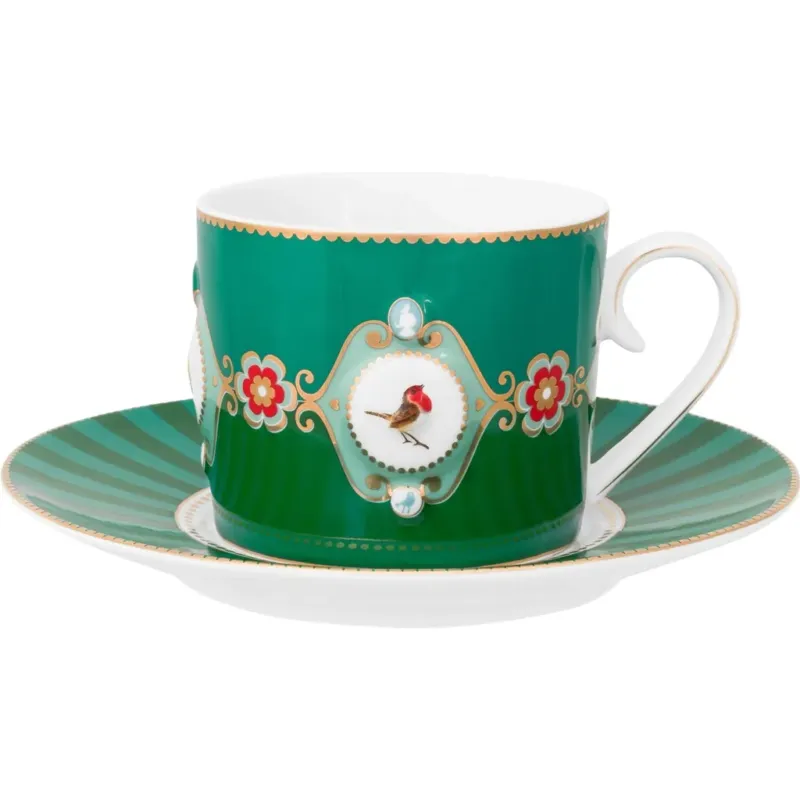 Di Tendenza Love Birds - Tazza Cappuccino con Piattino,Verde