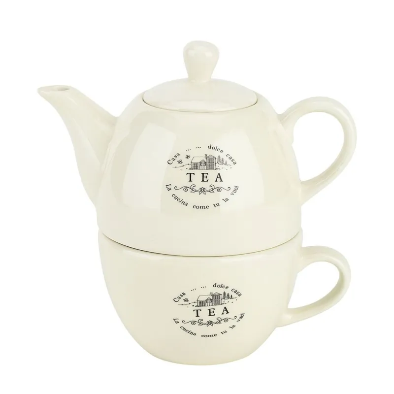 Teiera con tazza La casa di campagna Stoneware Bianco Soddisfatti O Rimborsati