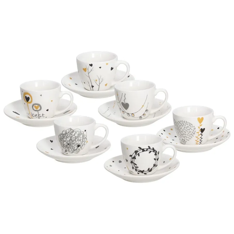 Quantità Limitata Confezione 6 tazze caffè con piatto Goldy New Bone China Multicolor