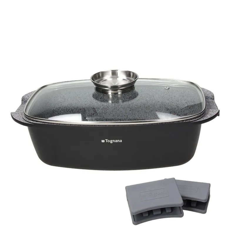 Rostiera 2 manici con coperchio e presine 32x20 cm Alluminio Grigio Offerta Lampo