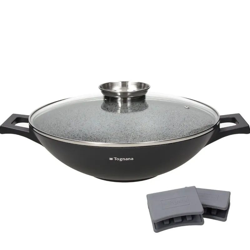 Offerta Lampo Wok 2 manici con coperchio e presine 32 cm Alluminio Grigio
