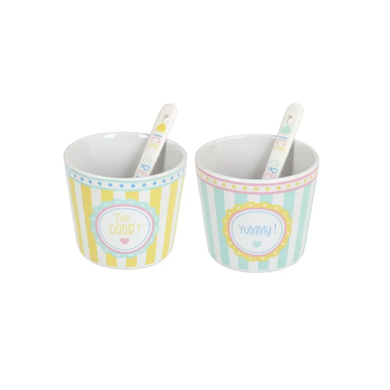 Set 2 coppette con cucchiaio 260 cc La Petite Gelateria Stoneware Multicolor Di Tendenza