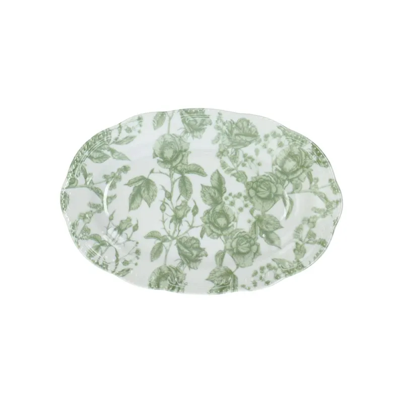 Ovale piano 31 x 21 cm Green Roses Porcellana Verde Subito Disponibile