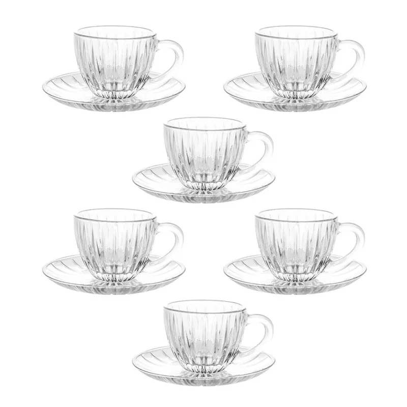 Confezione 6 tazze caffè con piatto 90 cc Rib Vetro Trasparente Direttamente Dal Produttore