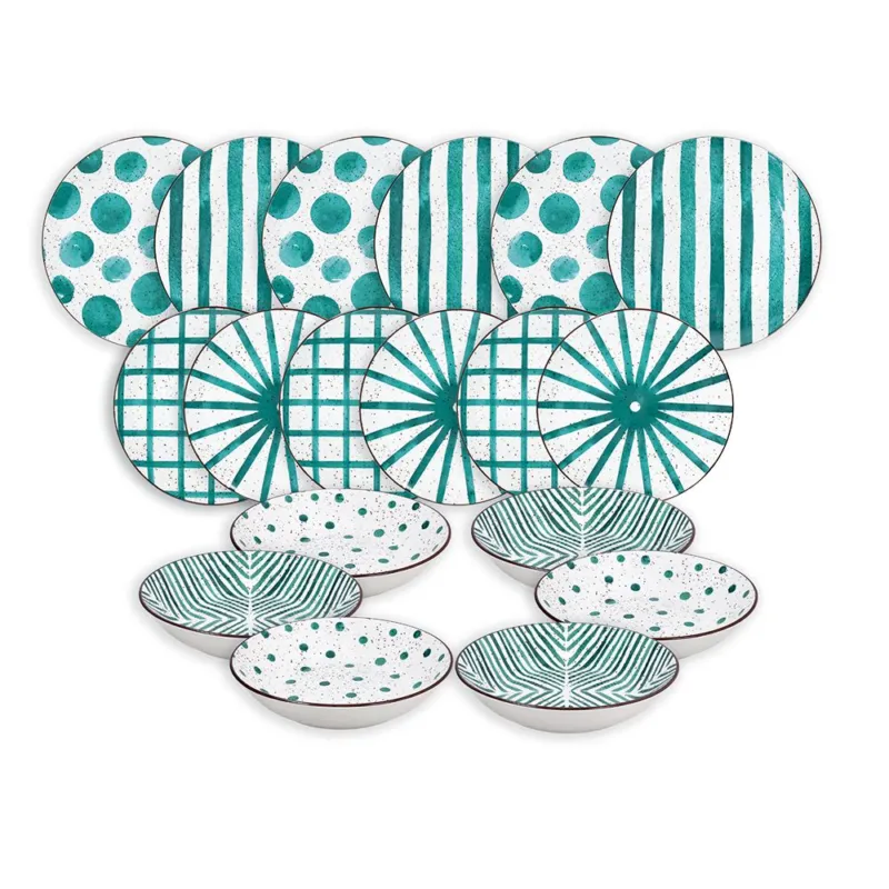 Servizio piatti 18 pezzi Teal Mirage Porcellana Verde Soddisfatti O Rimborsati