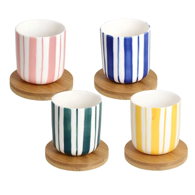 Set 4 bicchierini caffè con piatto 110 cc Stripes New Bone China Multicolor Vendita Finale