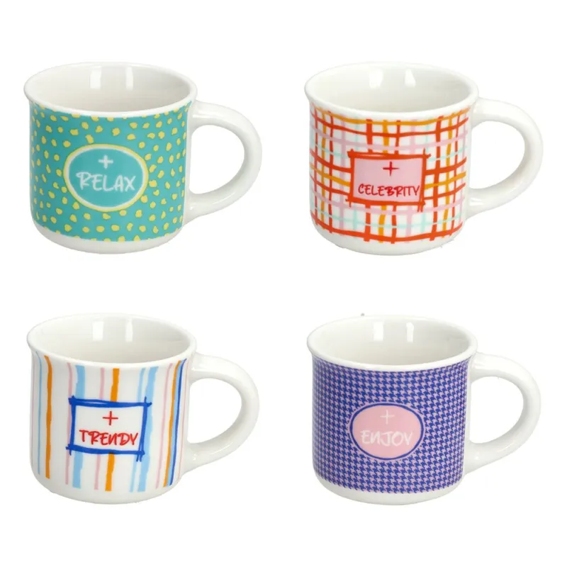 Set 4 tazze caffè senza piatto 65 cc Good Vibes New Bone China Multicolor Economico