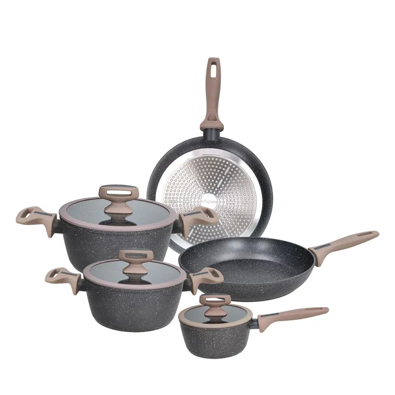 Vendita Finale Batteria di pentole e padelle 8 pezzi Class Stone Alluminio Nero-Marrone