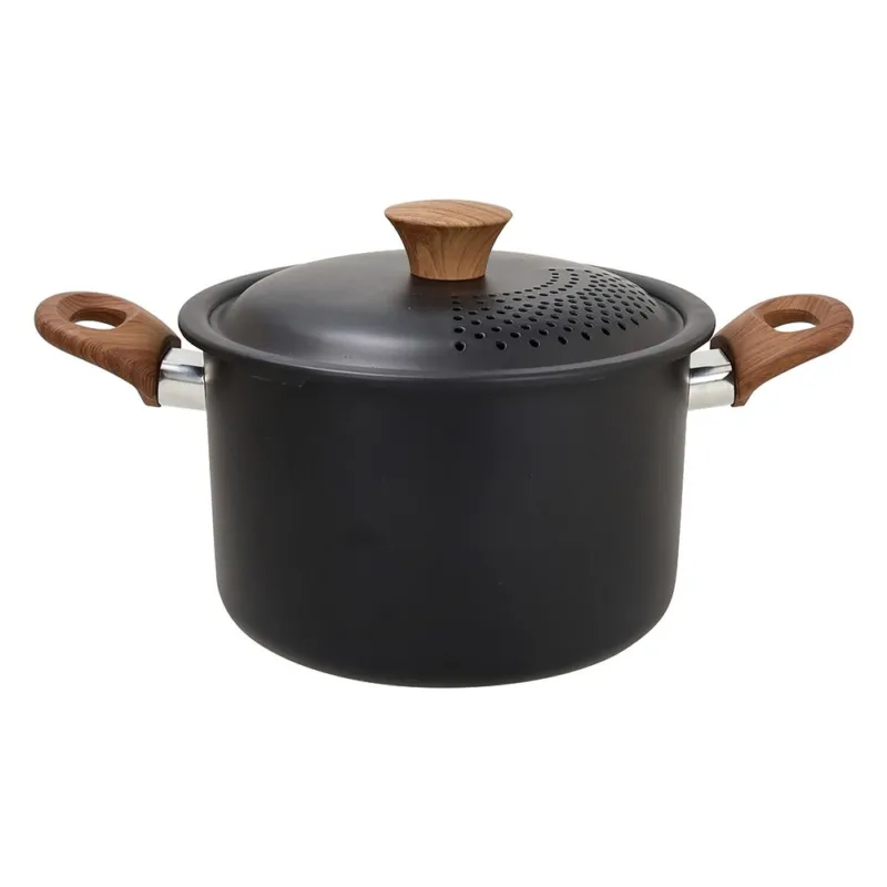 Pasta Pot con coperchio forato 22 cm Rock In Wood Alluminio Nero Saldi