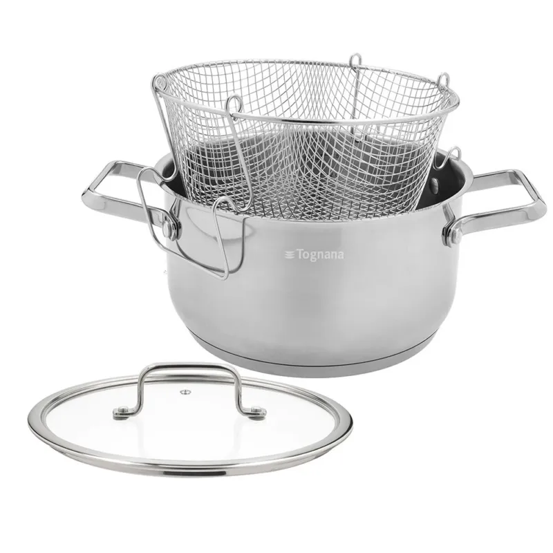 Pentola per friggere con coperchio 22 cm Acciaio inox Argento Offerta Del Giorno