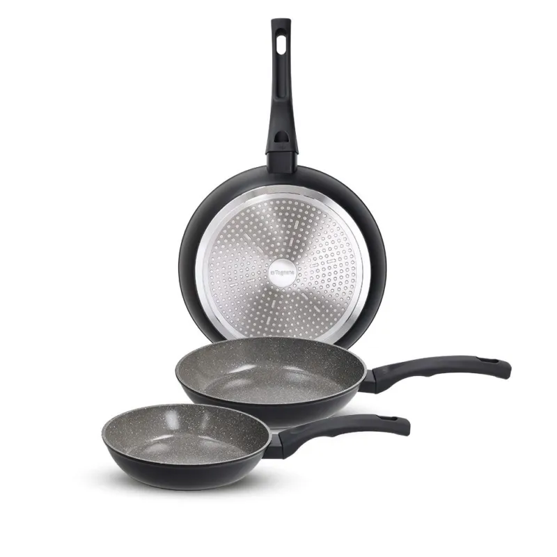 Set 3 Padelle Cm 20/24/28 Ceramic Stone Alluminio Nero Nuovo Arrivo