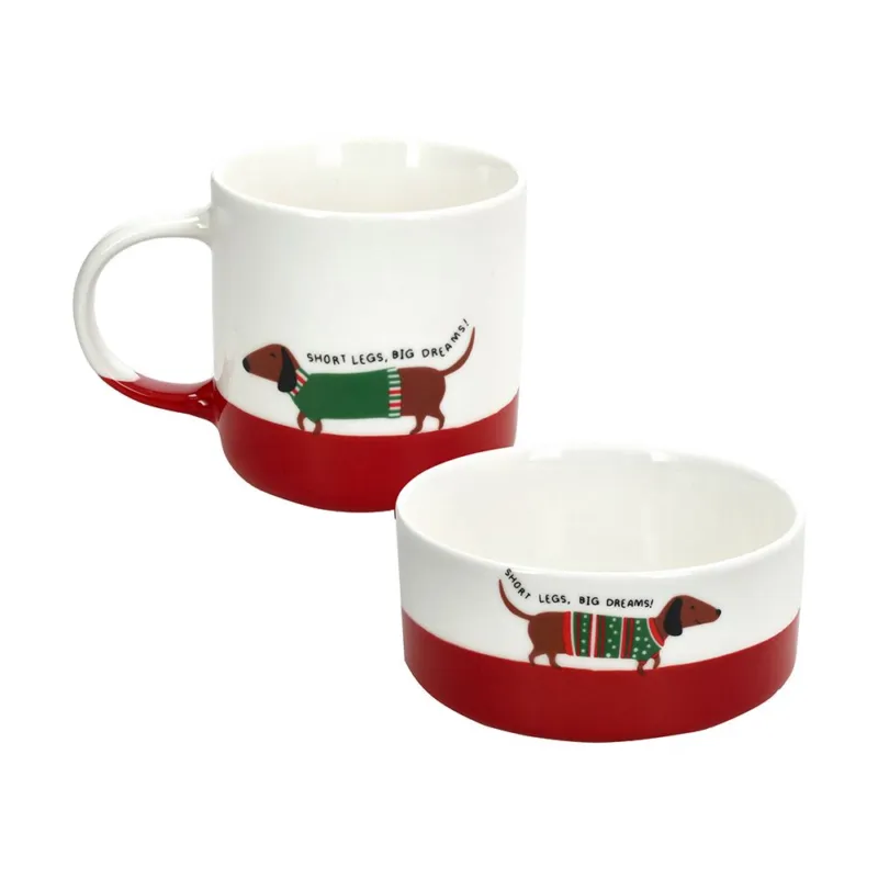 Prezzo Di Fabbrica Set 2 pezzi Bolo + Mug Bassotto New Bone China Rosso
