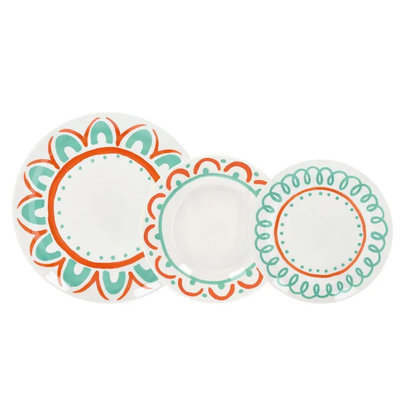 Set 3 pezzi posto tavola Vida Porcellana Arancio-Turchese Economico