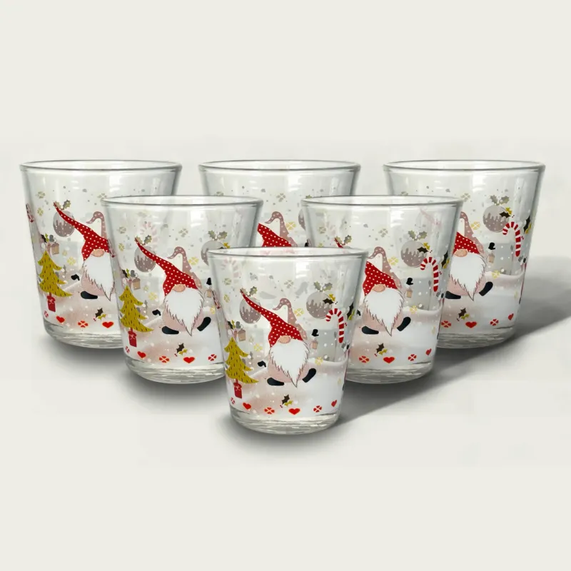 Consegna Rapida Set 6 Bicchieri Natalizi Decoro Gnomi In Vetro 30 Cl