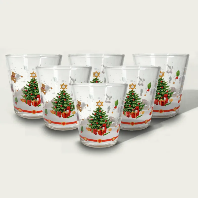 Set 6 Bicchieri Natalizi Decoro Villaggio Innevato In Vetro 30 Cl Saldi