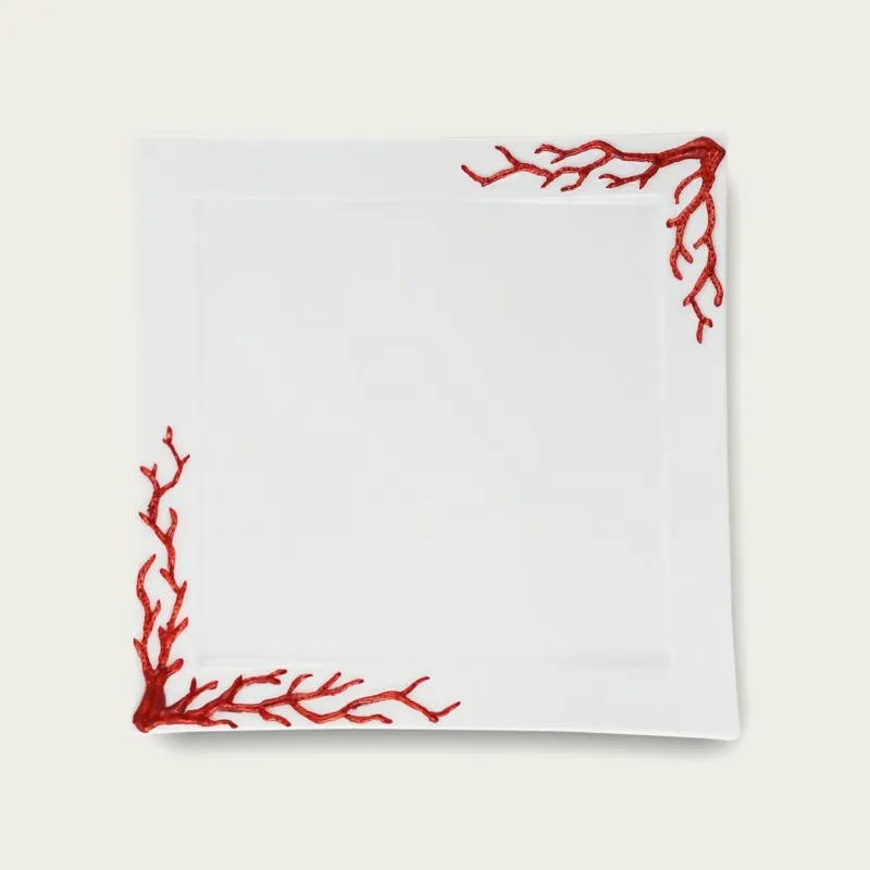 Compra Adesso Piatto Quadrato In Porcellana Fantasia Coral Red