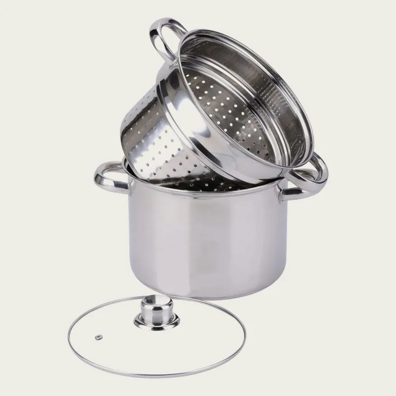 Set 3 Pezzi Pentola Con Coperchio E Cestello In Acciaio Inox Popolare