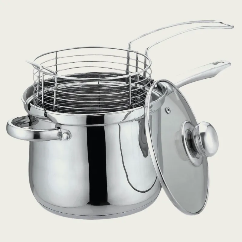 Pentola Friggitrice In Acciaio Inox Con Coperchio E Doppio Manico Soddisfatti O Rimborsati