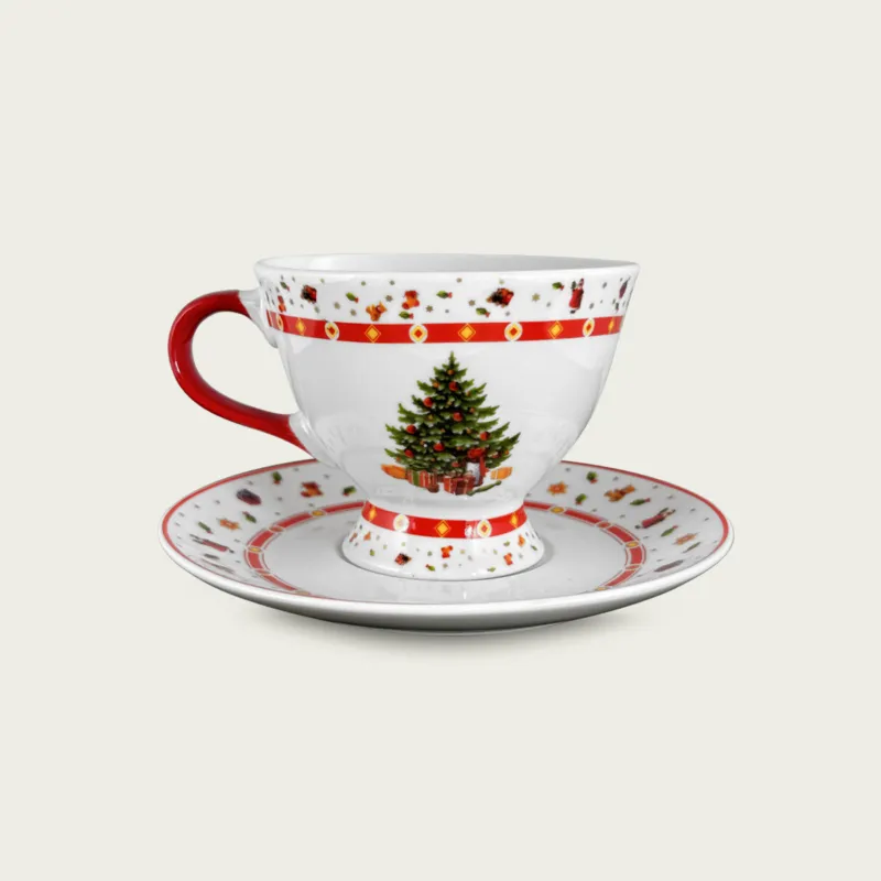 Tazza Christmas Tree Con Piattino In Porcellana Nuova Collezione