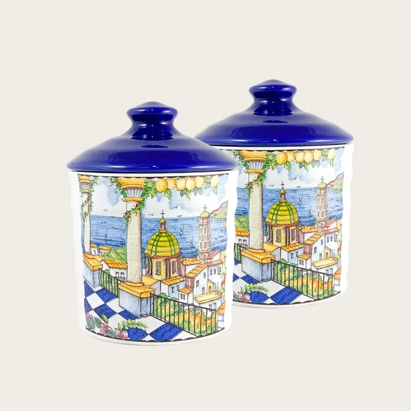 A Buon Prezzo Bis Barattoli Decoro Amalfi In Ceramica